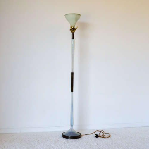 Mid century pearlescent blue tinted glass standard lamp