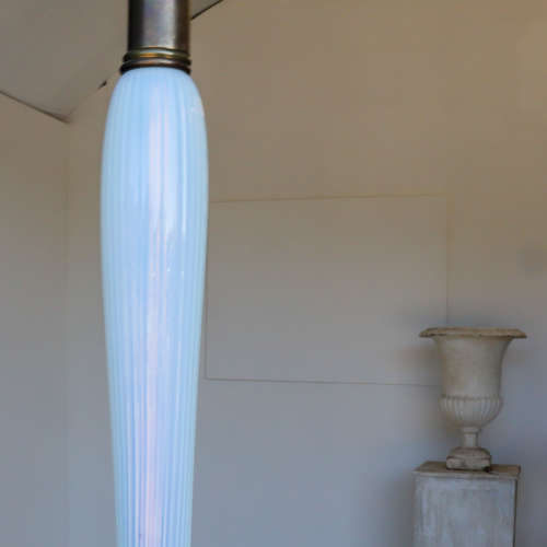 Mid century pearlescent blue tinted glass standard lamp