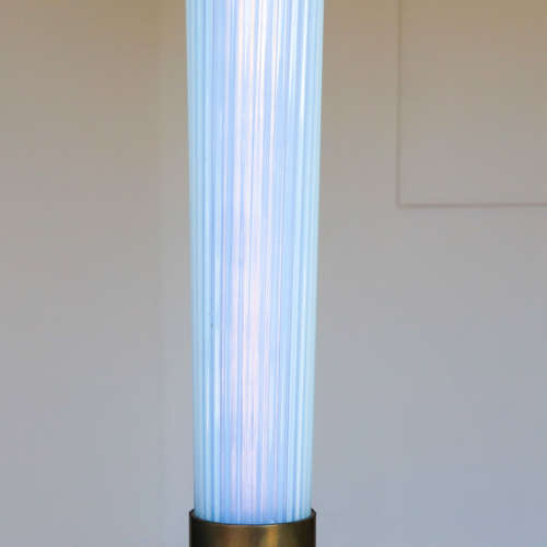 Mid century pearlescent blue tinted glass standard lamp