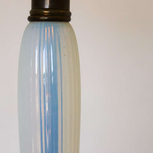 Mid century pearlescent blue tinted glass standard lamp