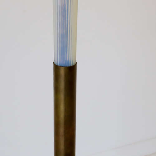 Mid century pearlescent blue tinted glass standard lamp