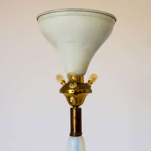 Mid century pearlescent blue tinted glass standard lamp