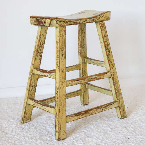 Chinese Lacquered Elm Stool — Original Painted Finish, Circa 1900
