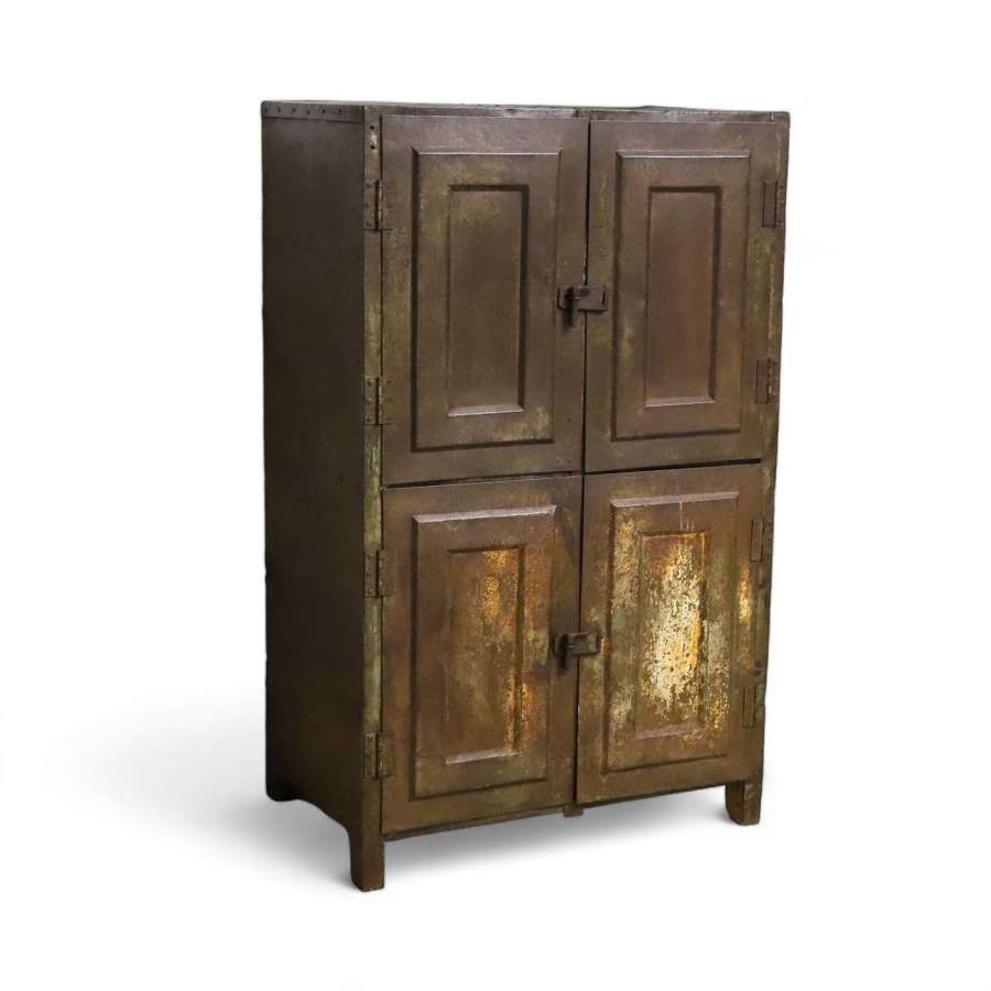 French 1920s Wrought Iron Engineer&rsquo;s Cabinet original paint remnants