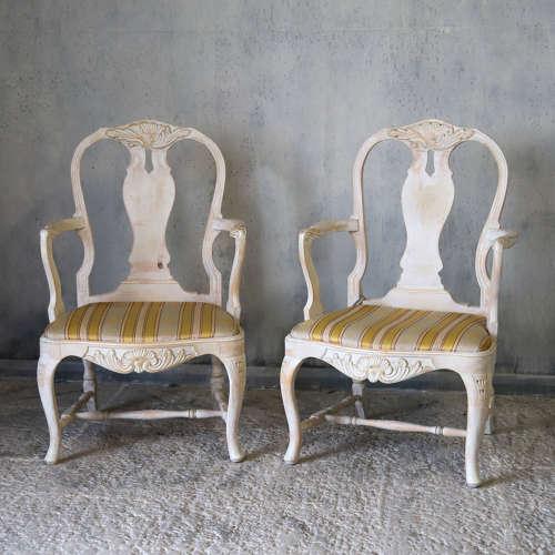 Set of 8 Gustavian Style Dining Chairs - Swedish Mid 20th Century