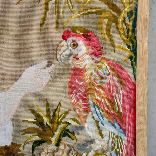 Tapestry & petit point picture in contemporary frame with non reflective glass c 1950s
