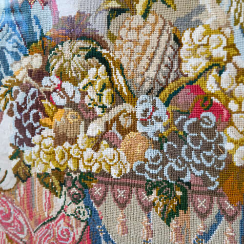 Tapestry & petit point picture in contemporary frame with non reflective glass c 1950s