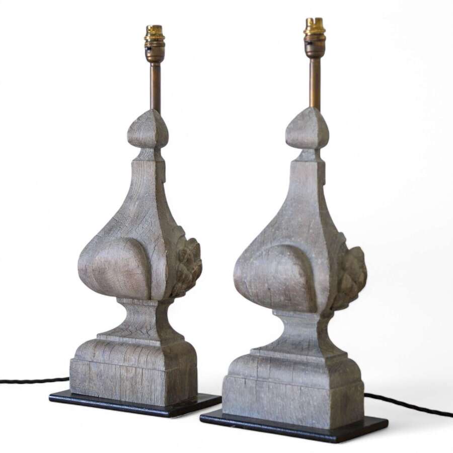 Pair of Table Lamps converted from 19th Century Carved Oak Corbels