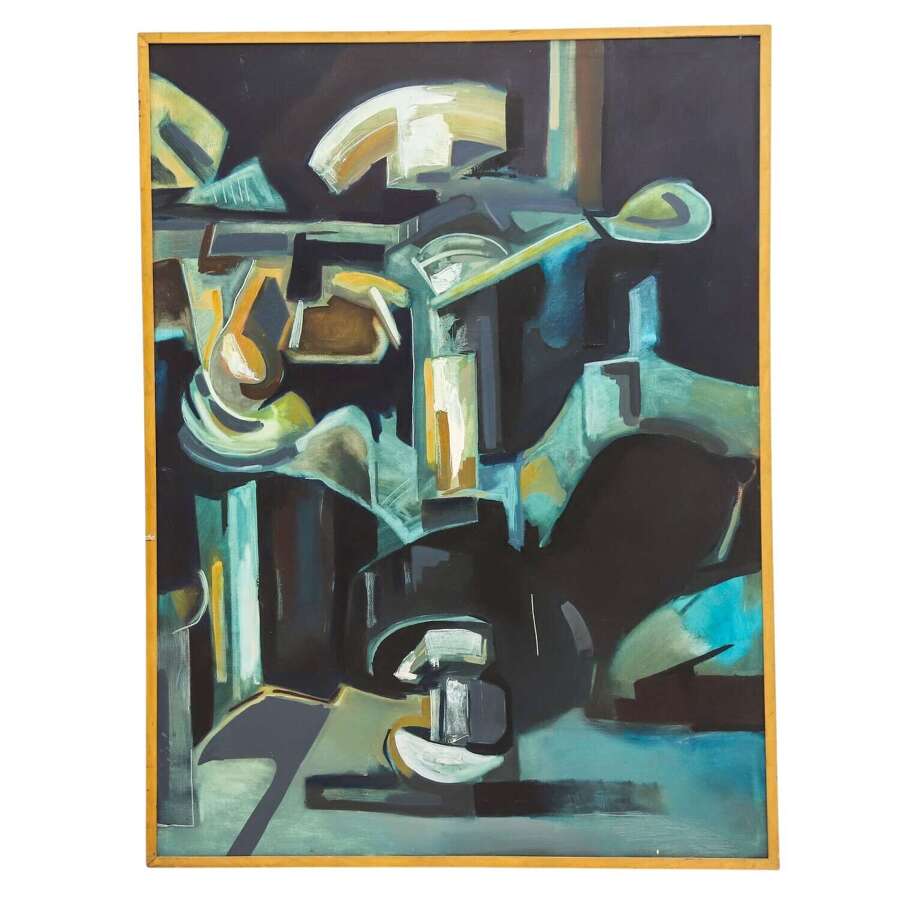Large Brutalist‑Style Abstract Oil on Canvas - Mid-to Late-20th Century
