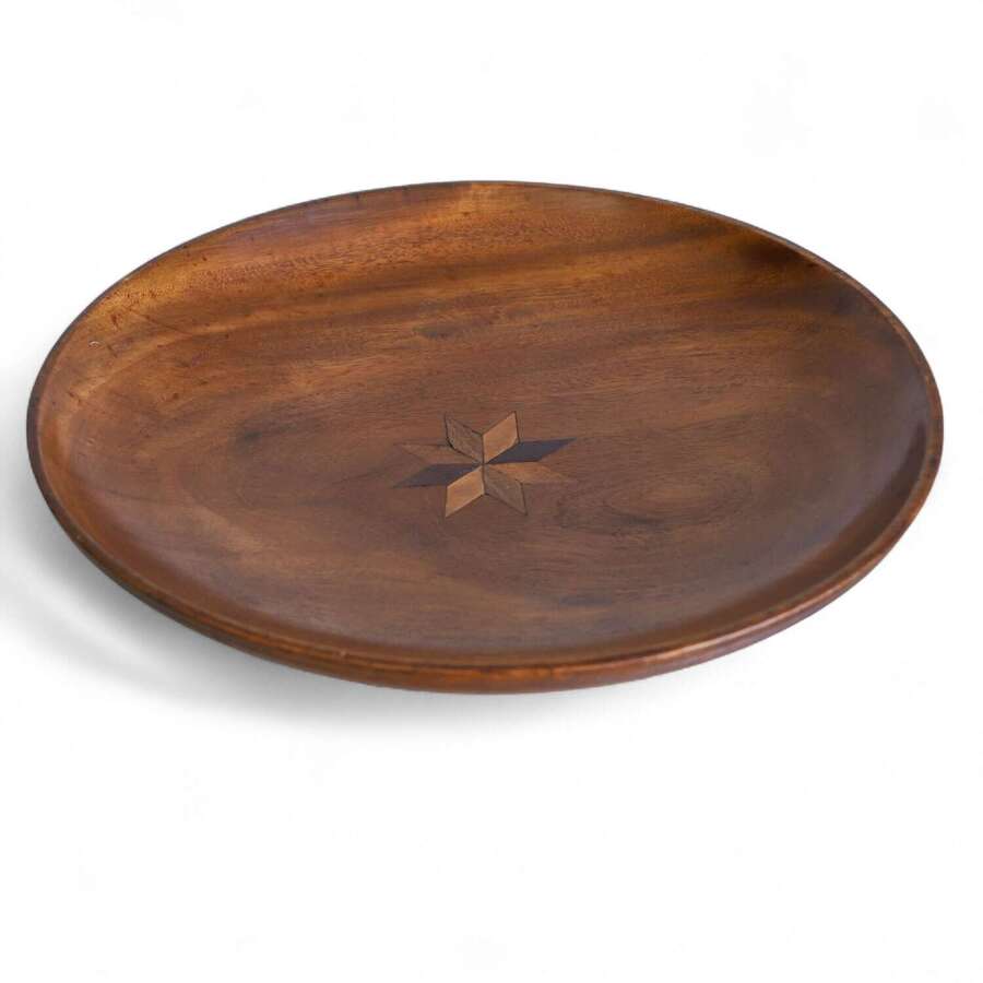 Antique Wooden Bowl with Marquetry Inlay