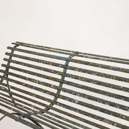 19th Century Wrought Iron Strapwork Garden Bench with Scrolled Legs & Old Green Paint