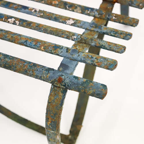 19th Century Wrought Iron Strapwork Garden Bench with Scrolled Legs & Old Green Paint