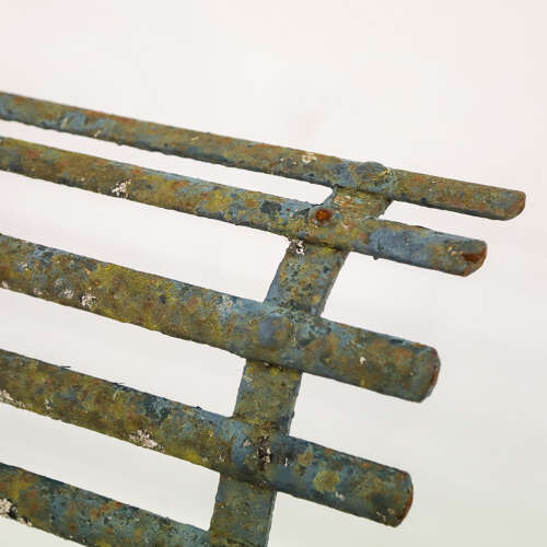 19th Century Wrought Iron Strapwork Garden Bench with Scrolled Legs & Old Green Paint