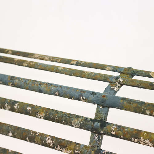 19th Century Wrought Iron Strapwork Garden Bench with Scrolled Legs & Old Green Paint