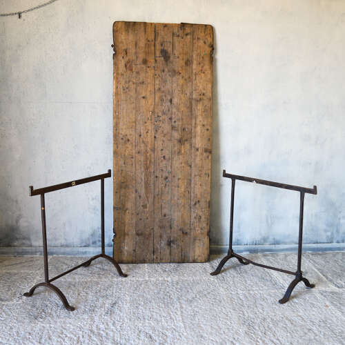Early 20th Century Pine and Iron Trestle Work Table - England, Circa 1900