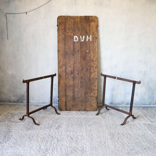 Early 20th Century Pine and Iron Trestle Work Table - England, Circa 1900