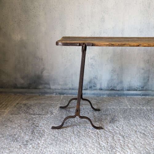 Early 20th Century Pine and Iron Trestle Work Table - England, Circa 1900
