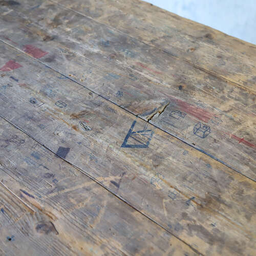 Early 20th Century Pine and Iron Trestle Work Table - England, Circa 1900