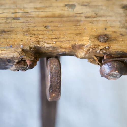 Early 20th Century Pine and Iron Trestle Work Table - England, Circa 1900