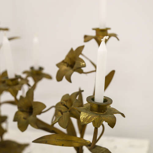 Pair of Antique French Gilt Church Candelabra with Floral Branches, c.1900
