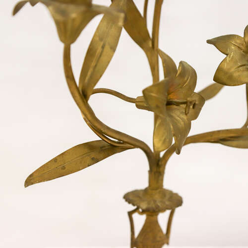 Pair of Antique French Gilt Church Candelabra with Floral Branches, c.1900