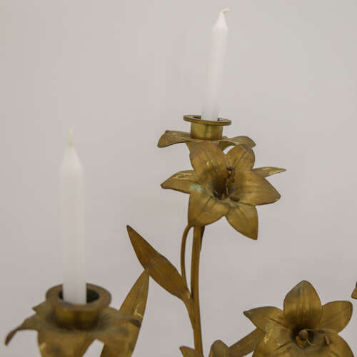 Pair of Antique French Gilt Church Candelabra with Floral Branches, c.1900