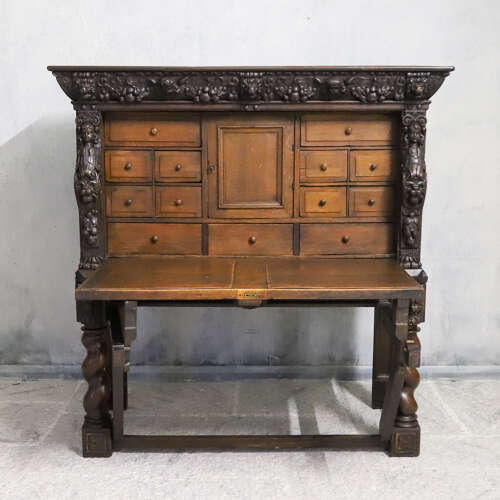 17th Century Flemish Carved Oak Cabinet on Stand with Lion Masks c.1680