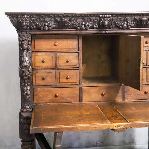 17th Century Flemish Carved Oak Cabinet on Stand with Lion Masks c.1680