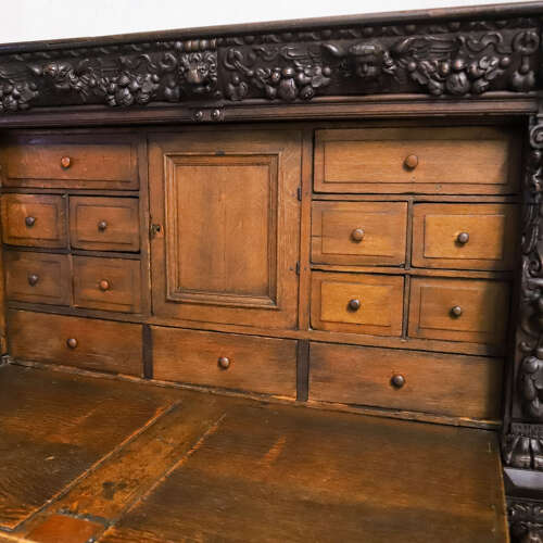 17th Century Flemish Carved Oak Cabinet on Stand with Lion Masks c.1680