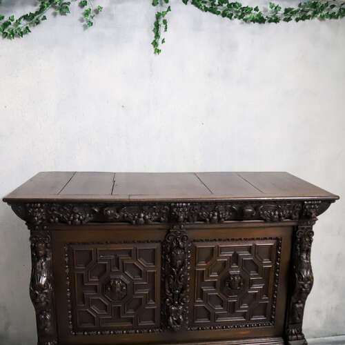 17th Century Flemish Carved Oak Cabinet on Stand with Lion Masks c.1680