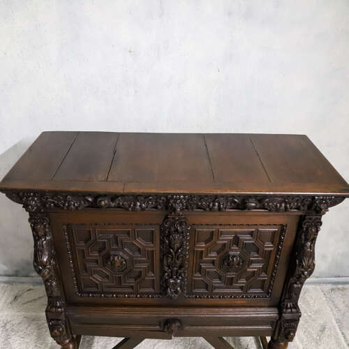 17th Century Flemish Carved Oak Cabinet on Stand with Lion Masks c.1680