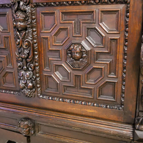 17th Century Flemish Carved Oak Cabinet on Stand with Lion Masks c.1680