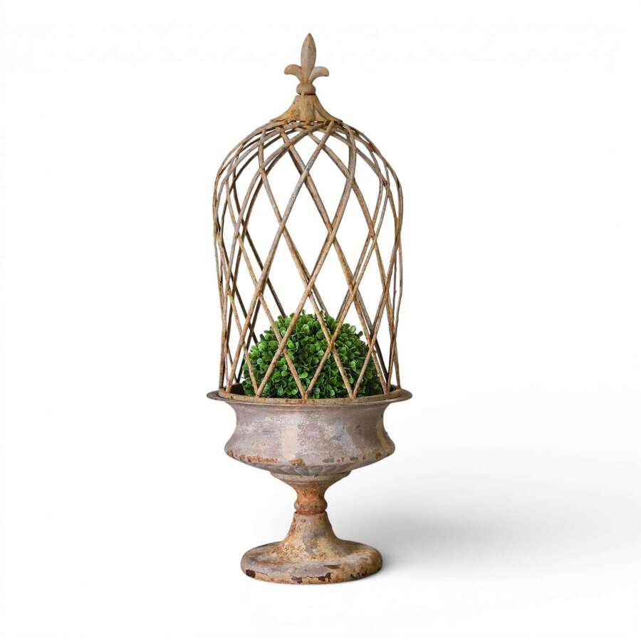 Vintage Metal Campana‑Shaped Urn with Removable Trellis Top
