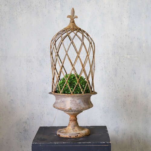 Vintage Metal Campana‑Shaped Urn with Removable Trellis Top