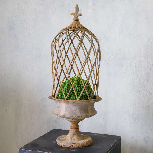 Vintage Metal Campana‑Shaped Urn with Removable Trellis Top