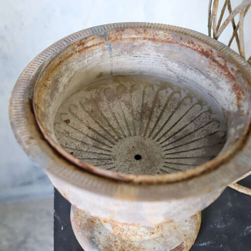 Vintage Metal Campana‑Shaped Urn with Removable Trellis Top