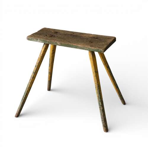Small French Rustic Milking Stool with Original Paint - Late 19th/Early 20th Century