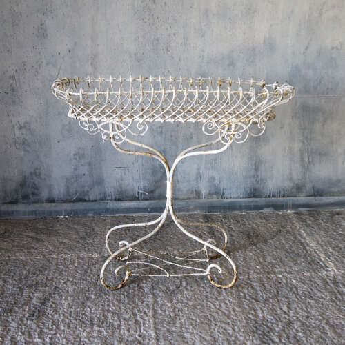 19th Century English Wrought Iron Plant Stand with Scrollwork and Lattice Basket Top