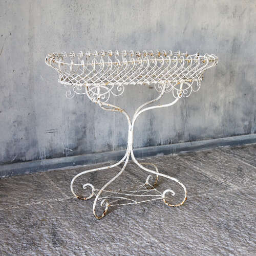 19th Century English Wrought Iron Plant Stand with Scrollwork and Lattice Basket Top