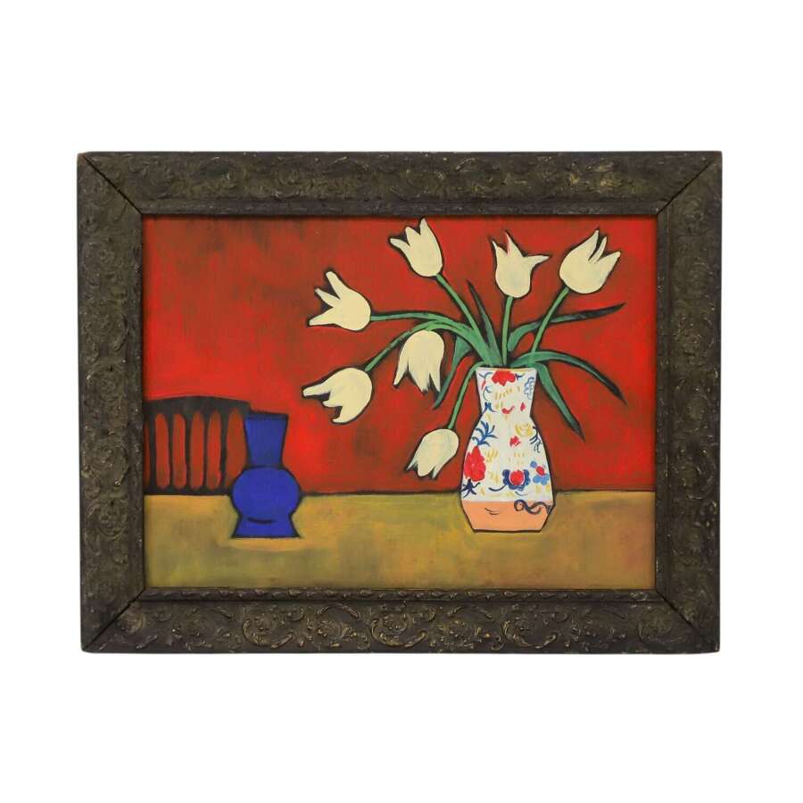 Swedish Mid‑Century Still Life, 1930s &mdash; Oil on Board in Carved Frame