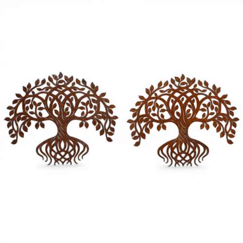 Pair of 1970s Weathered Metal Tree Wall Hangings - English Decorative Art