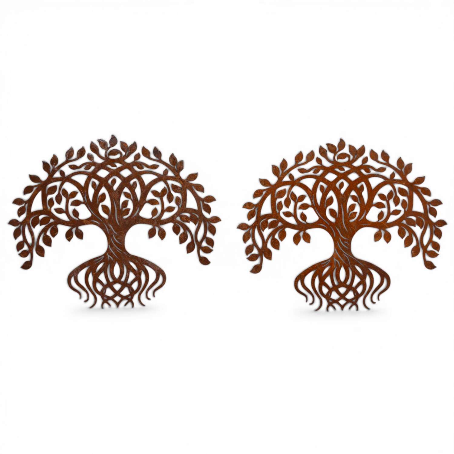 Pair of 1970s Weathered Metal Tree Wall Hangings - English Decorative Art