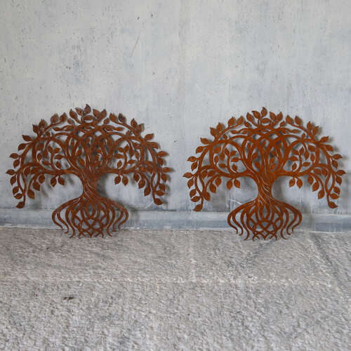 Pair of 1970s Weathered Metal Tree Wall Hangings - English Decorative Art