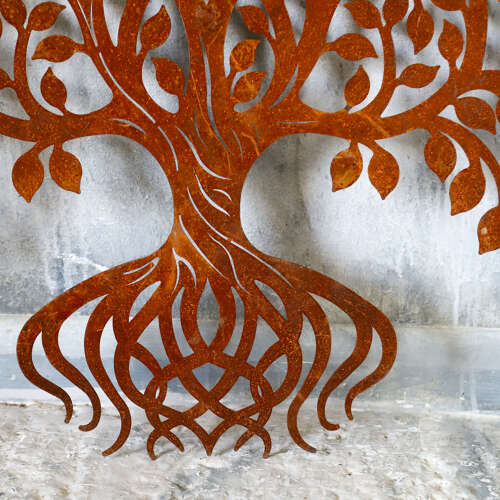 Pair of 1970s Weathered Metal Tree Wall Hangings - English Decorative Art