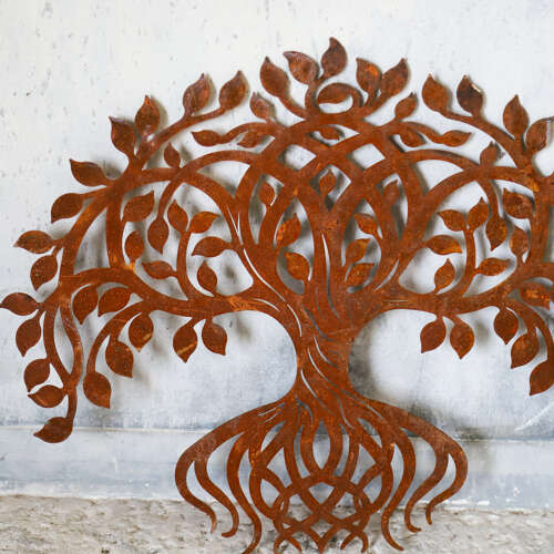 Pair of 1970s Weathered Metal Tree Wall Hangings - English Decorative Art