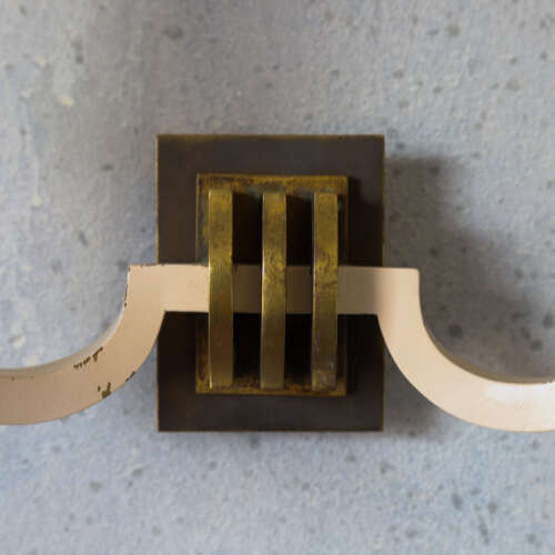 Pair of English Wall Lights, c.1930 — Cream Arms with Brass Candelabra Details