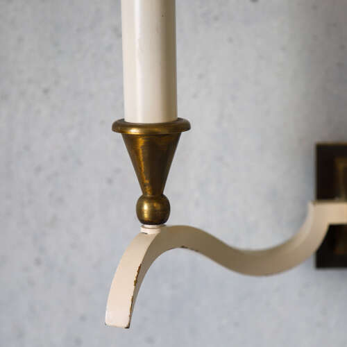 Pair of English Wall Lights, c.1930 — Cream Arms with Brass Candelabra Details