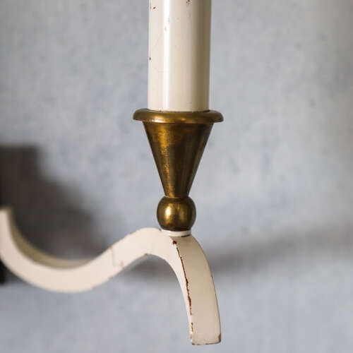 Pair of English Wall Lights, c.1930 — Cream Arms with Brass Candelabra Details