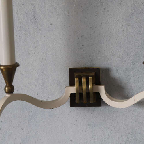 Pair of English Wall Lights, c.1930 — Cream Arms with Brass Candelabra Details