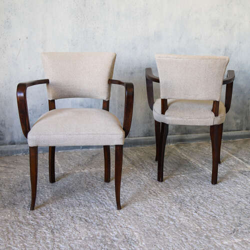 Pair of French 1940s Bridge Chairs — Beech Wood & Linen Upholstery